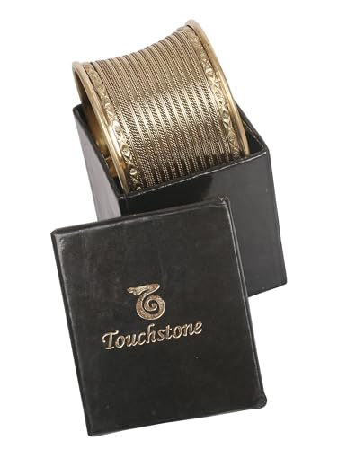 Touchstone Indian Bollywood Desire Brass Base Exotic Workmanship Free Size Cuff Bracelet in Antique Gold Or White Or Copper Tone for Women. - style: D063 Antique Gold 7
