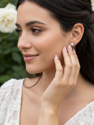 0.6-4 Carat 5A Cubic Zirconia/Simulated Emerald Sparkle Stud Earrings for Women, Hypoallergenic 925 Sterling Silver Posts, Anniversary Birthday Valentines Mothers Day Jewelry Gift - color: White Gold, size: 1.00 Carat (0.50ct * 2)