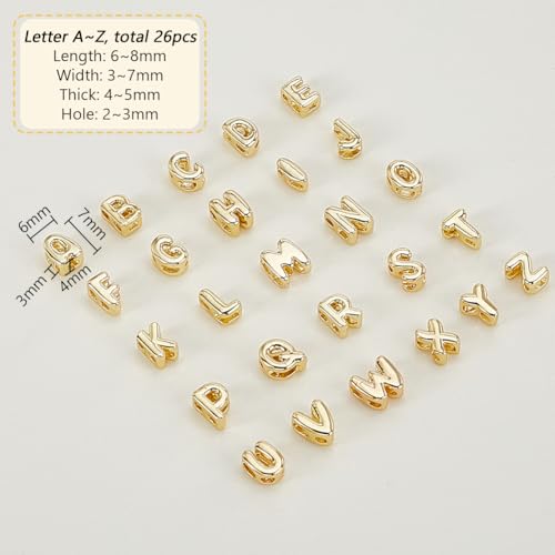 AHANDMAKER 26 Pcs 18K Real Gold Plated Mini Letter Charms 6~7mm Small Brass Alphabet Beads, A-Z Initial Charms Personalized Spacer Beads for DIY Craft Necklace Bracelet Keychains Jewelry Making for Women