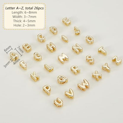 AHANDMAKER 26 Pcs 18K Real Gold Plated Mini Letter Charms 6~7mm Small Brass Alphabet Beads, A-Z Initial Charms Personalized Spacer Beads for DIY Craft Necklace Bracelet Keychains Jewelry Making for Women