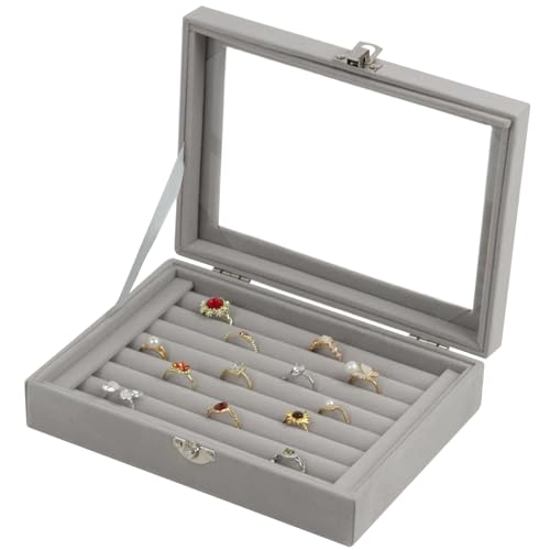 Fordonral Velvet Jewelry Organizer Box, Jewelry Drawer Organizers Trays, Earring Ring Necklace Holder Display Case (Gray, Ring Box) - color: Gray, size: Ring Box