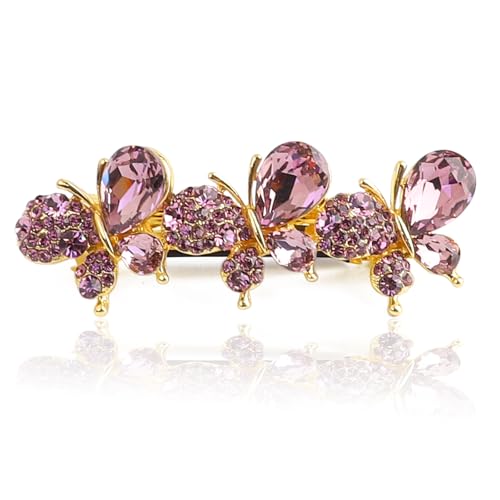Elegant Crystal Butterfly Hair Barrette for Women, Purple | Medium Size, Sparkly Rhinestones - color: Purple