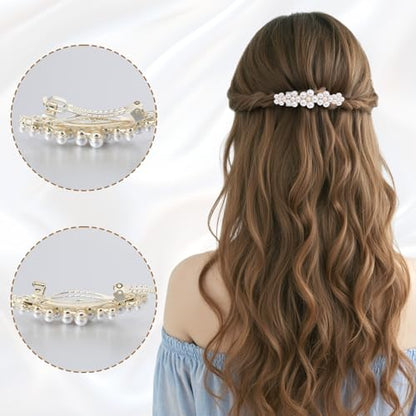 2PCS Pearl Clips for Hair Elegant Flower Pearl Barrette Jewelry