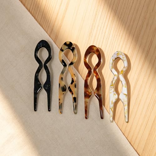 4 PCS French Hair Pins for Women Lialys Prestige Hair Pins for Buns, Updos & French Twist Hair Tool, Acetate Hair Pins Ideal for Thin & Thick Hair - color: black witer