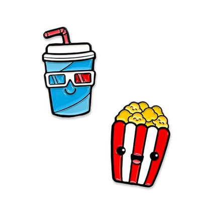 Enamel Pin Set (2 Pins Per Set) for Backpack, Bag, Lapel, Kawaii Button Collector - style: Popcorn & Soda
