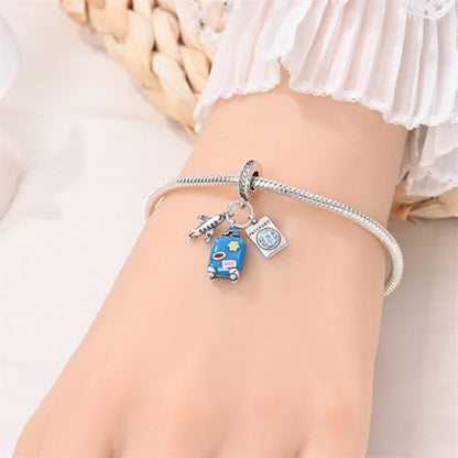925 Sterling Silver Charms for Bracelets and Necklaces Lipstick and Perfume High Heels Dangle Pendants Heart Butterfly Bead Charms Halloween Christmas Gift for Womens - style: Airplane Passport Suitcase Dangle