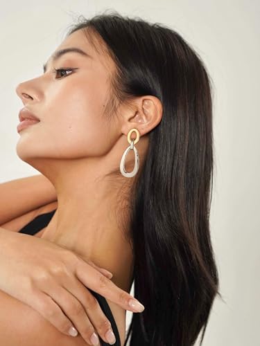 Antique Gold Hammered Disc Drop Earrings Boho Earrings with Two Tone Jewelry Gift - color: EH22208A