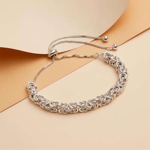 LeCalla 925 Sterling Silver Byzantine Bolo Bracelet for Women | Handmade Adjustable Sliding Bolo Link Chain Bracelet | Classic Italian Byzantine Jewelry - color: Silver Byzantine