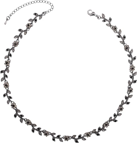 Austrian Crystal Rhinestone Choker Necklace Elegant Flower Leaf Chain Necklace Jewelry for Party Prom Costume Accessories for Women - color: Black Diamond-Jet
