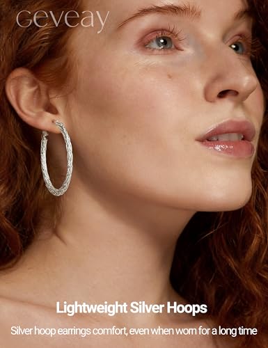 3MM Wide Silver Hoop Earrings for Women Hypoallergenic 925 Sterling Silver Post Hoop Earrings Lightweight Large Big Twisted Silver Hoop Earrings for Everyday Wear 30MM/40MM/50MM - color: 50MM Sillver