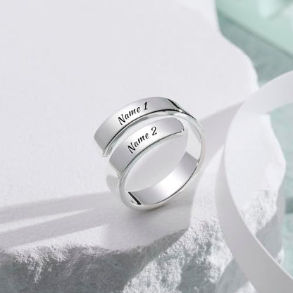 INBLUE Personalized 925 Sterling Silver Spiral Twist Ring for Women Customized Engraving Name/Date with Birthstones Adjustable Open Wrap Band Promise Ring Gift for Wedding Engagement - color: Text