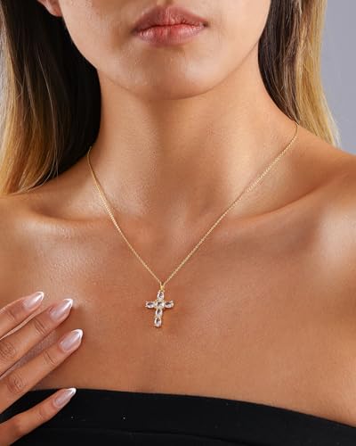 Cross Necklace for Women, 14K Gold Plated Cubic Zirconia Cross Pendant Necklace, Trendy Christian Jewelry Gifts for Baptism First Communion Christmas - color: Style D - Gold
