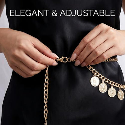 Waist Chain for Women - Silver Body Chain Crystal Body Jewelry, Stylish Adjustable Belt for Summer Beach Bikini Rave Festival Outfit Accessories - color: Gold-2