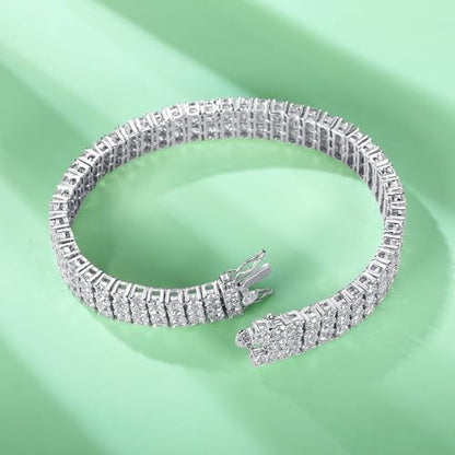 TIKJE 1-3 Row Cubic Zirconias Tennis Bracelet | 3.0mm White Gold Bracelets for Women Jewelry Gift| Size 7-7.5 inches - style: 3 Row, 7 inch