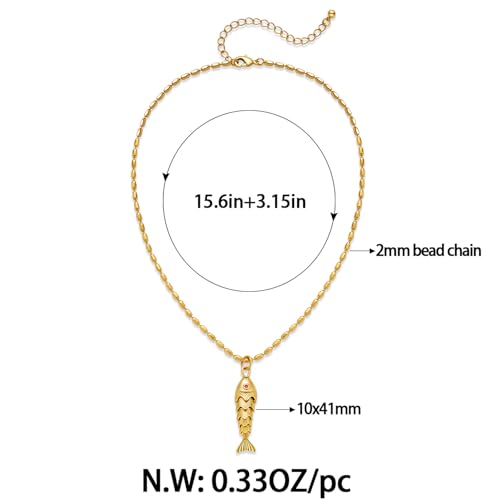 Chunky Gold Fish Pendant Necklace For Women Long Silk Scarf Turquoise Strand Necklace With Fish Pendants Boho Beach Shell Statement Necklaces - style: Gold Bead