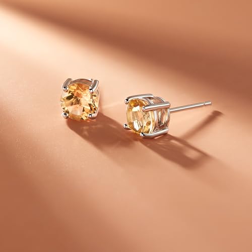 Amazon Essentials Sterling Silver Round Birthstone Stud Earrings - color: Yellow Citrine, November