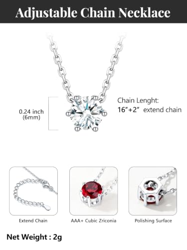Silvora Heart/Round Birthstone Necklace for Women, Sparkling Crystal Pendant, Dainty Birth Month Jewelry, Adjustable 16"+2" Chain - color: Silver, style: April Round
