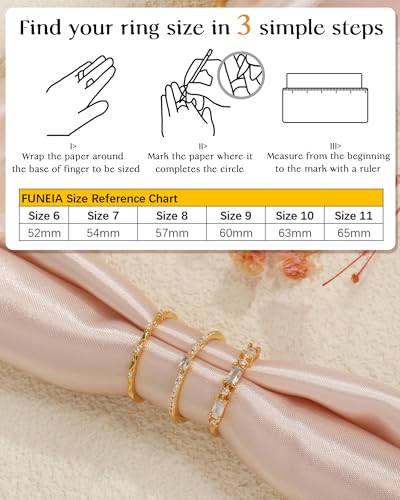 FUNEIA Stackable Silver Gold Rings for Women Non Tarnish 14K Gold Plated Thumb Cubic Zirconia Rings for Women Dainty Pinky Promise Wedding Ring Set Women's Engagement Eternity Band Rings Gold Jewelry - color: B-Gold Rings