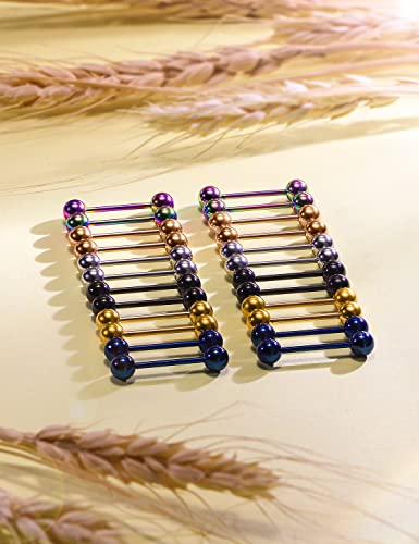 Oufksiyy 24pc 14G 16G Mixed Color Surgical Stainless Steel Straight Barbell Tongue Rings Bars Piercing 5/8" Length 16mm 9/16 inch 14mm 1/2inch 12mm Nipple Rings Tongue Piercing Jewelry for Women Men - color: 16G-14mm(9/16INCH)-Barbell
