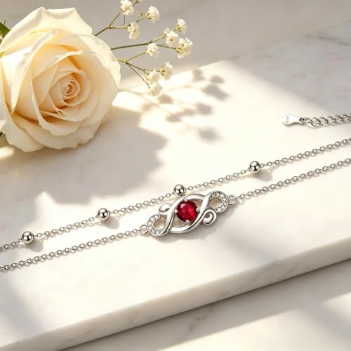 Dorunmo Birthstone Infinity Love Bracelet for Women 925 Sterling Silver Sparkling Gemstone Double Layered Adjustable Bracelets Birthday Jewelry Gifts for Mom Women - color: 07-Jul-Ruby
