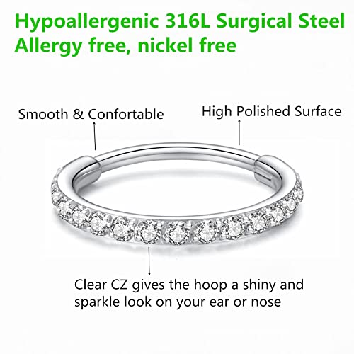 Clear CZ Nose Rings & Earrings - 316L Surgical Steel - Cartilage, Conch, Daith, Helix, Rook, Tragus, Lobe & Snug Body Piercing Jewelry - 20G, 18G - color: Silver, size: 1pc 20 Gauge 6mm
