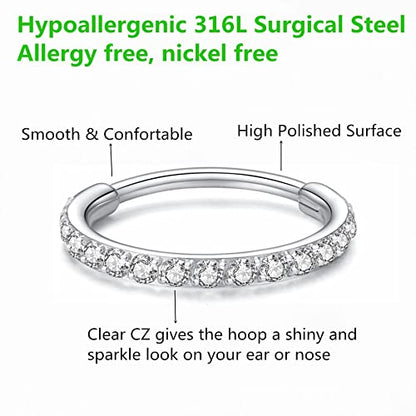 Clear CZ Nose Rings & Earrings - 316L Surgical Steel - Cartilage, Conch, Daith, Helix, Rook, Tragus, Lobe & Snug Body Piercing Jewelry - 20G, 18G - color: Silver, size: 1pc 20 Gauge 7mm
