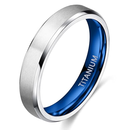 TIGRADE Titanium Rings 4MM 6MM 8MM 10MM Wedding Band in Comfort Fit Matte for Men Women Size 3-15 - color: blue 4mm