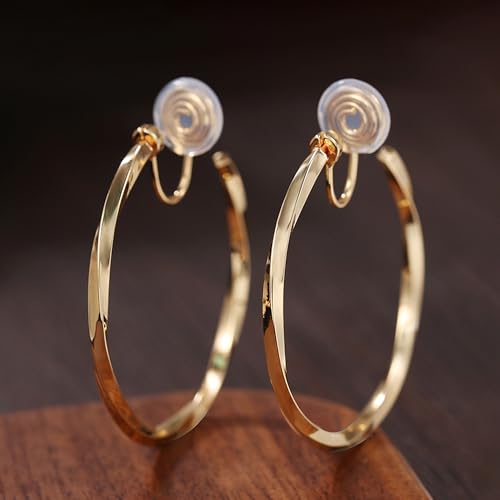 Gold Clip On Hoop Earrings for Women Large Rhinestone Statement Hoops Non Pierced Earrings Wedding Bridesmaid Party Jewelry - color: B1:gold