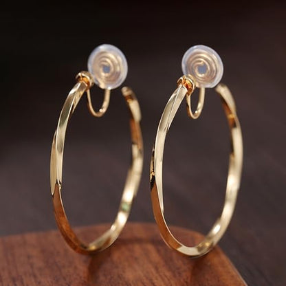 Gold Clip On Hoop Earrings for Women Large Rhinestone Statement Hoops Non Pierced Earrings Wedding Bridesmaid Party Jewelry - color: B1:gold