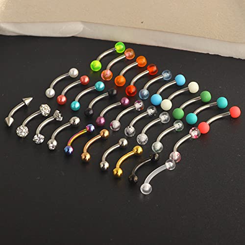 TIANCI FBYJS 30pcs 16G Curved Barbell Eyebrow Rings Piercing Surgical Steel Daith Rook Earring Cartilage Body Jewelry for Women Men 8mm