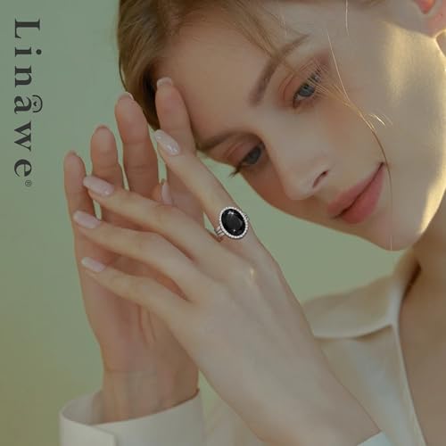 Linawe Costume Jewelry Adjustable Cocktail Ring for Women | Copper, Rhinestone, Cubic Zirconia, Oval, Fake Diamond, Crystal, Stone, Birthstone, Gemstone, Big, Chunky, Statement - color: White Black