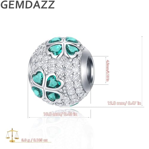 GEMDAZZ 925 Sterling Silver Valentines Day Charms Heart Charms, I Love You to The Moon and Back Pendant, Cupid Arrow and 4 Leaf Clover Beads fit European Bracelets, Gift for Lover/Wife/Girls - color: Lucky Green 4 Leaf Clover Charm