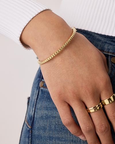 PAVOI 14K Gold Plated Cubic Zirconia Bangle Tennis Bracelets for Women | Classic Love Cuff Bangle Bracelets - style: Plain