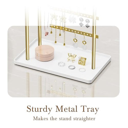 susswiff Jewelry Holder Organizer Stand - Adjustable Tall 17.5" (Max), Sturdy Jewelry Hanger for Necklaces, Earrings, Bracelets, Rings, Jewlery Display and Storage, Gold and White, Metal - color: Gold