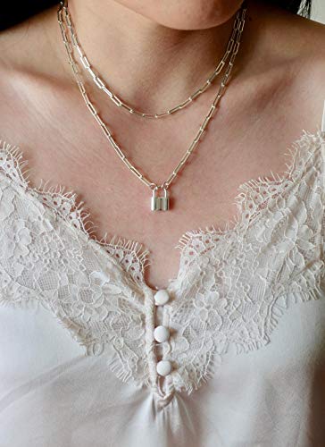 14K Gold Plated Dainty Paperclip Link Chain Necklace Bracelet Set for Women - style: 16" Silver Necklace + 7" Bracelet