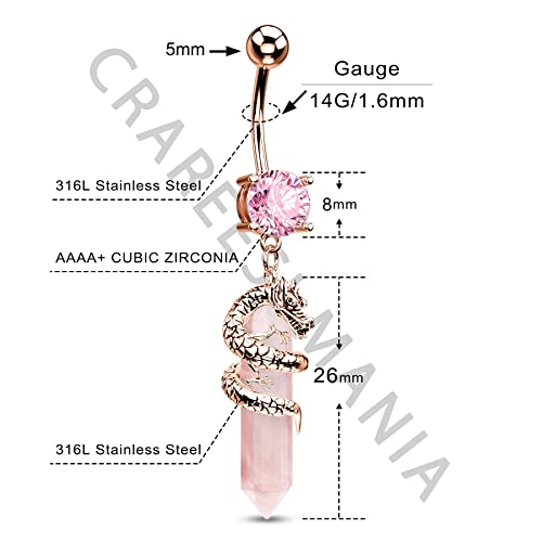 Halloween Belly Button Ring 14G Dragon Dangle Belly Ring Burn Silver Navel Piercing Jewelry Purple Belly Button Piercing - color: Rose Gold