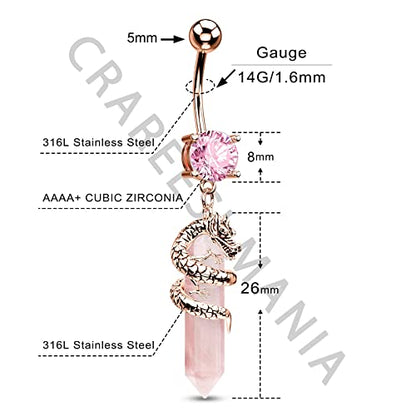 Halloween Belly Button Ring 14G Dragon Dangle Belly Ring Burn Silver Navel Piercing Jewelry Purple Belly Button Piercing - color: Rose Gold