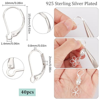 SUNNYCLUE 1 Box 40Pcs 925 Sterling Silver Plated Leverback Earring Findings French Leverback Earring Hooks Lever Back Earwire Leverbacks for Jewelry Making Accessories DIY Dangle Earrings Supplies - color: 1 Box 40pcs 925 Sterling Silver Plated Leverbacks