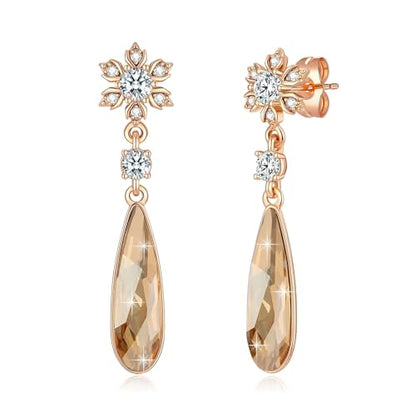 Austrian Crystal Teardrop Earrings Flower Dangle Earrings for Women 14K Gold Plated Drop Stud Earrings Hypoallergenic Jewelry - color: Light Topaz