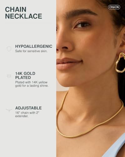 PAVOI 14K Gold Plated Chunky Chain Choker Necklaces for Women | Gold Statement Graduated Link Chain Necklace | Bold Oval Link Barbell Links Paperclip Chains - style: Snake - 3MM