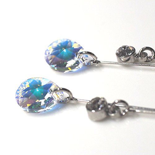 Star Clear Austrian Crystal Invisible Clip On Stud Earrings Blue Light Orange Purple Silver Square Rhinestone Screw Back Gold Dangle Clip Earrings - color: Teardrop AB