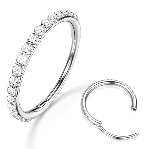 316L Stainless Steel 5A CZ Nose Rings Hoops Conch Helix Piercing Jewelry | Cartilage Earrings Tragus Rook Daith Piercing Jewelry, Septum Clicker Silver/Black/14K Gold Plated, 6-12mm, 16G/18G/20G - color: Silver, Clear CZ(5A), 20G, size: 20g(0.8mm)-9mm