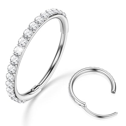 316L Stainless Steel 5A CZ Nose Rings Hoops Conch Helix Piercing Jewelry | Cartilage Earrings Tragus Rook Daith Piercing Jewelry, Septum Clicker Silver/Black/14K Gold Plated, 6-12mm, 16G/18G/20G - color: Silver, Clear CZ(5A), 20G, size: 20g(0.8mm)-9mm