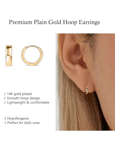 Fiusem 14K Gold Plated Huggie Hoop Earrings for Women | 8/10/12 Hypoallergenic Small Twisted beaded Huggie Earrings - color: Gold Hoop, size: 10MM