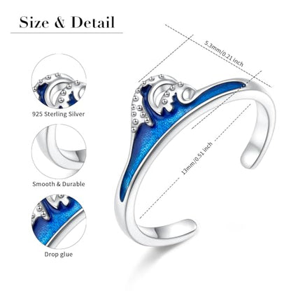 Alphm 925 Sterling Silver Toe Ring for Women Adjustable Open Toe Ring Foot Jewelry Gift - color: White-Wave