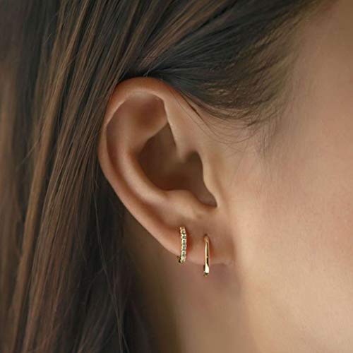 Silver Hoop Earrings for Women, 3 Pairs Small Sterling Silver Huggie Earrings | Tiny Cubic Zirconia Cartilage Cuff Earrings Hoop Piercing Jewellery for Men Teens (8mm/10mm/12mm) - color: 3 Pairs(8mm*3)-Gold