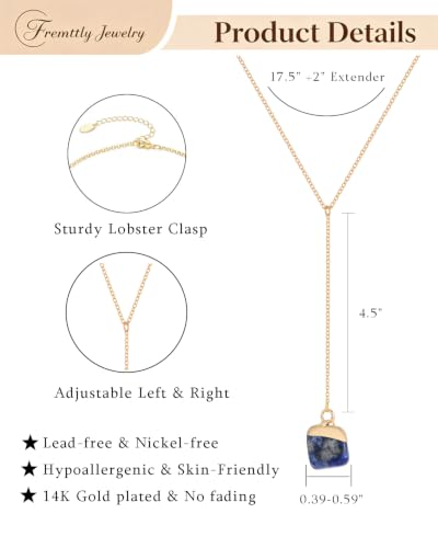 Lariat Necklace for Women Dainty Gold Long Crystal Drop Y-Shaped Necklace | 14k Gold Plated Crystal Drop Necklace Trendy Non Tarnish Simple Gold Jewelry For Wedding, Prom, Daily - color: Lapis Lazuli