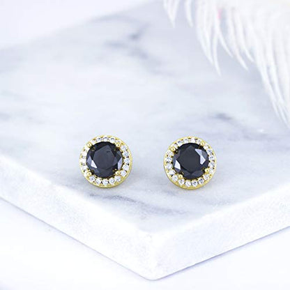 YOQUCOL 8MM Cubic Zirconia Crystal Clip On Stud Earrings Round Non Pierced Earrings for Women - color: Gold-Black