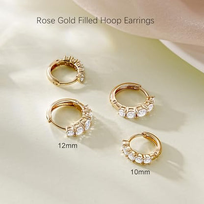 JINEAR 2 Pairs Gold Hoop Earrings for Women Dainty Huggie Earrings Set | 14K Gold Plated Cubic Zirconia Hypoallergenic Lightweight Waterproof Cartilage Hoop Earrings Trendy Jewelry Gift - color: rose gold