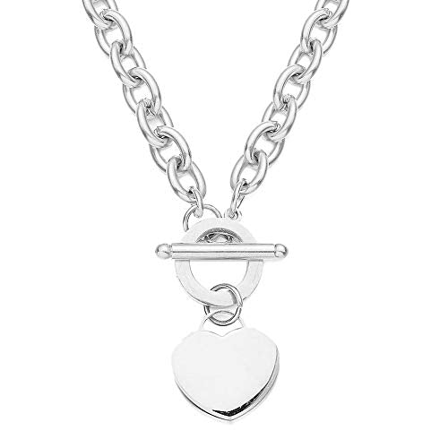 WangGao Elegent Love Stainless Steel Link Chain Blank Heart Charms Necklace for Women Toggle Clasp Closure - color: Silver, size: 23.5inches